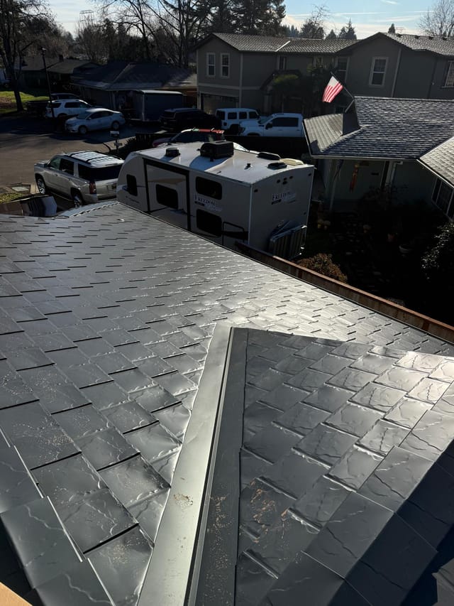 Deep Charcoal Interlock metal roof in Beaverton, OR