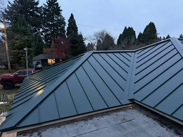 Hunter Green Interlock metal roof in Portland, OR