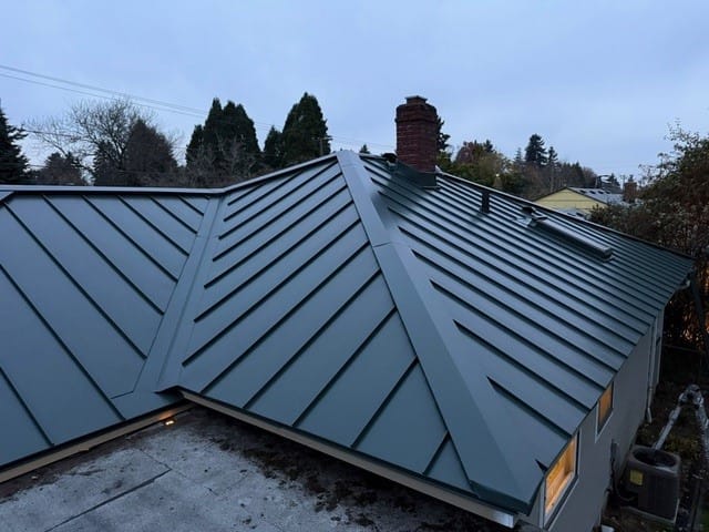 Hunter Green Interlock metal roof in Portland, OR