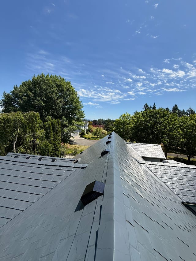 Deep Charcoal Interlock metal roof in Gresham, OR