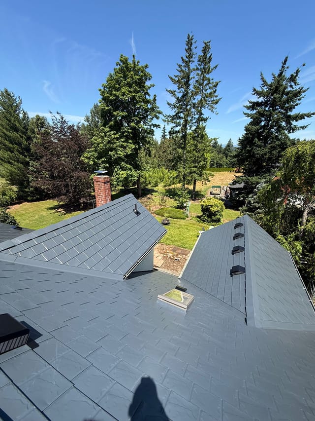 Deep Charcoal Interlock metal roof in Gresham, OR
