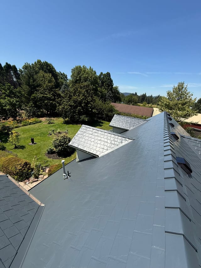 Deep Charcoal Interlock metal roof in Gresham, OR