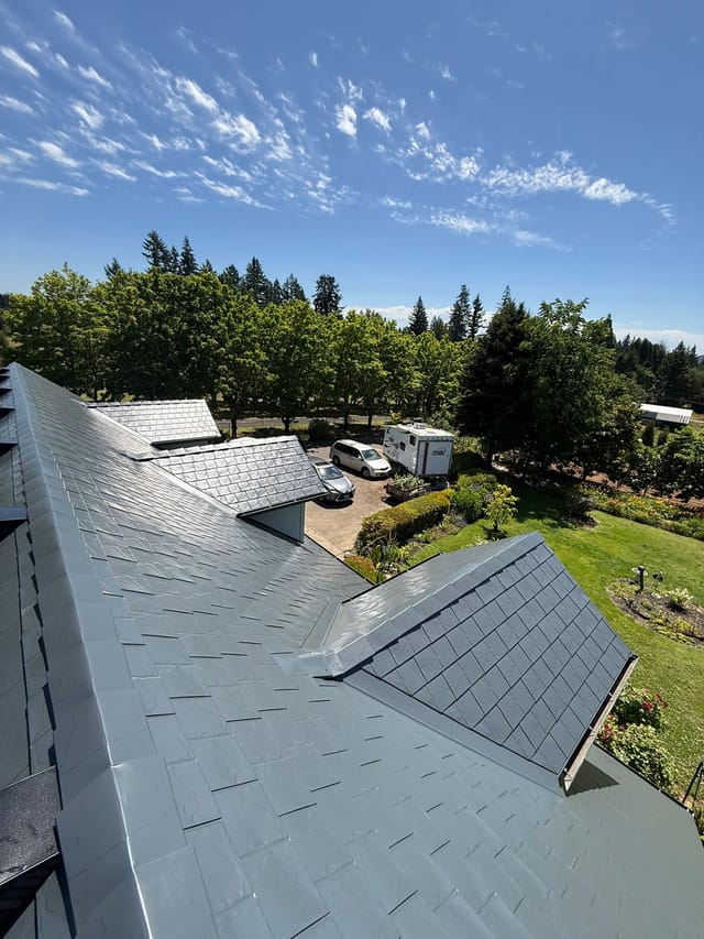 Deep Charcoal Interlock metal roof in Gresham, OR