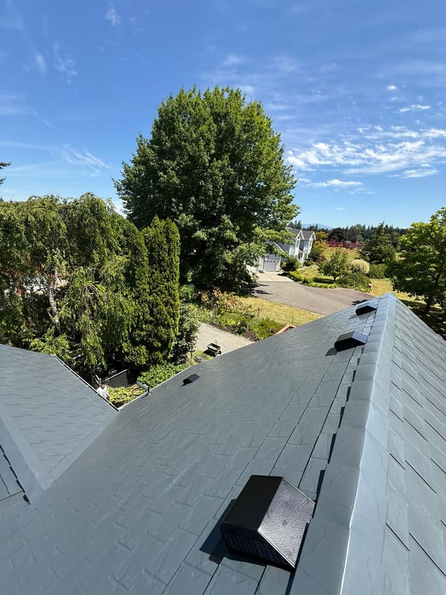 Deep Charcoal Interlock metal roof in Gresham, OR