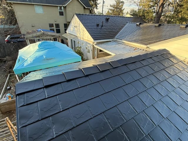 Black Interlock metal roof in Portland, OR