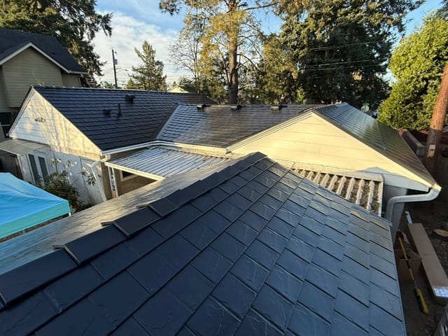 Black Interlock metal roof in Portland, OR