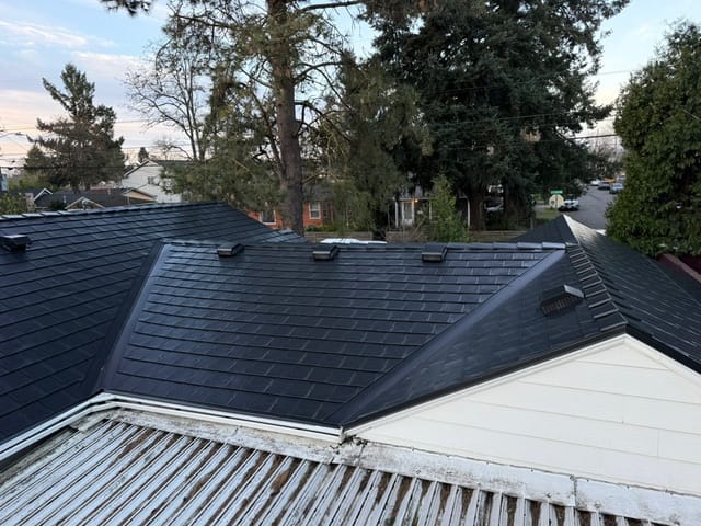 Black Interlock metal roof in Portland, OR