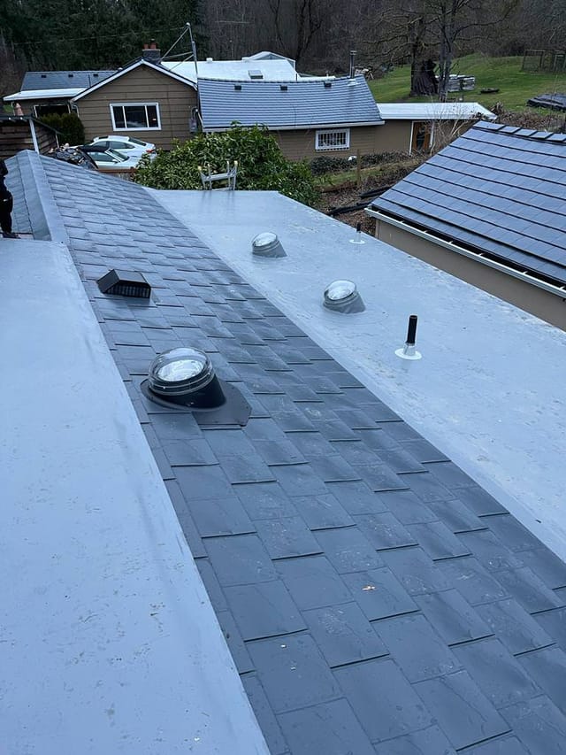 Deep Charcoal Interlock metal roof in Maple Valley, WA