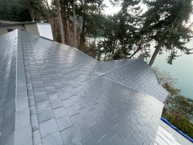 Deep Charcoal Interlock metal roof in Anacortes, WA