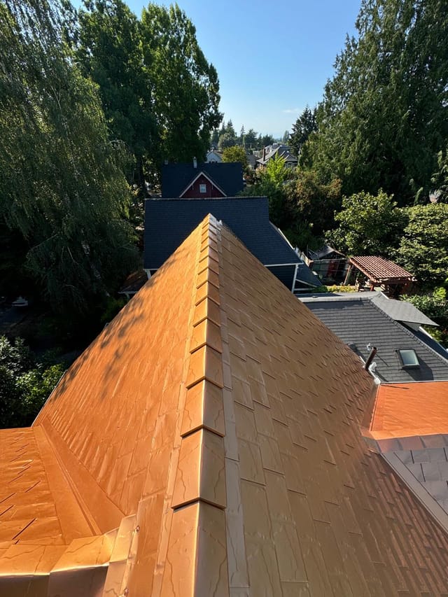 Copper Penny Interlock metal roof in Tacoma, WA