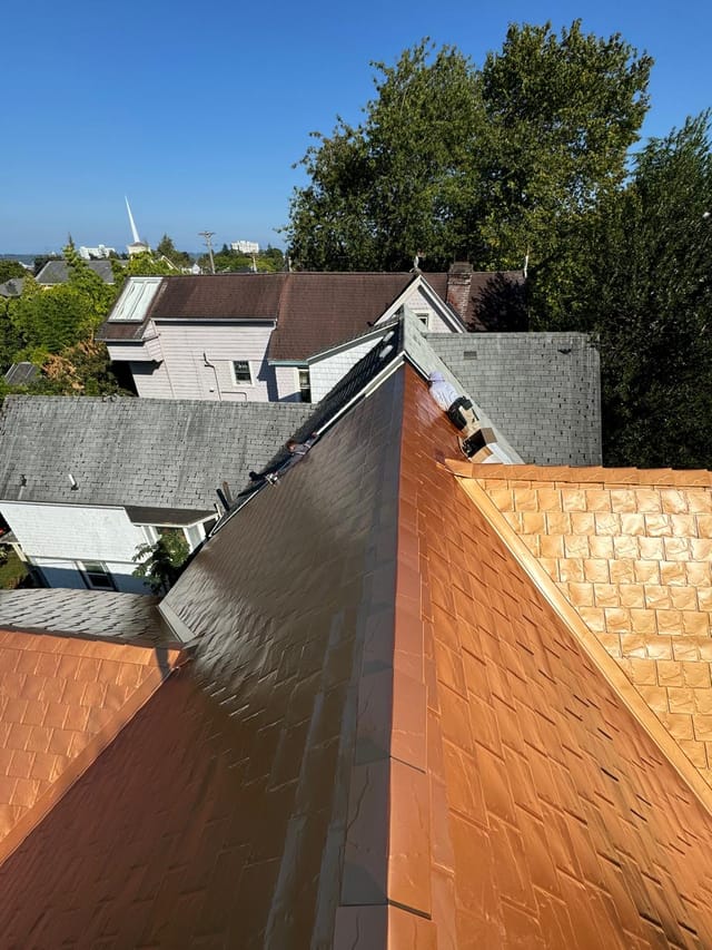 Copper Penny Interlock metal roof in Tacoma, WA