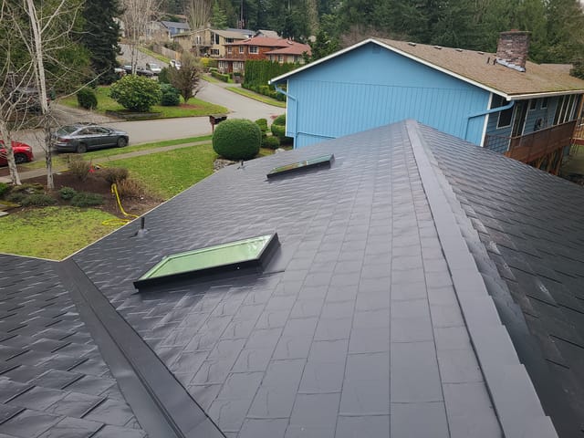 Black Interlock metal roof in Black Slate in Redmond, WA