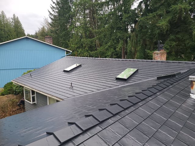 Black Interlock metal roof in Black Slate in Redmond, WA