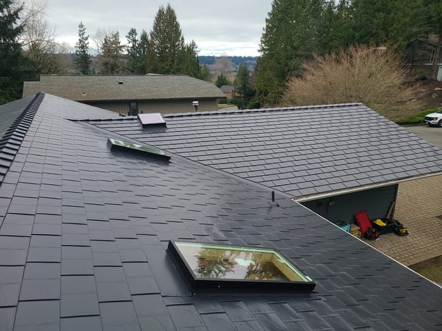 Black Interlock metal roof in Black Slate in Redmond, WA