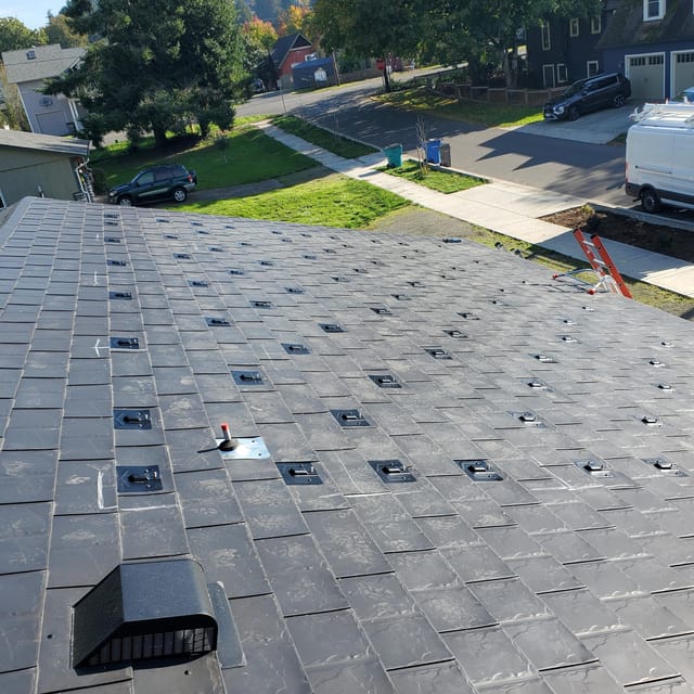 Black Interlock metal roof in Ridgefield, WA