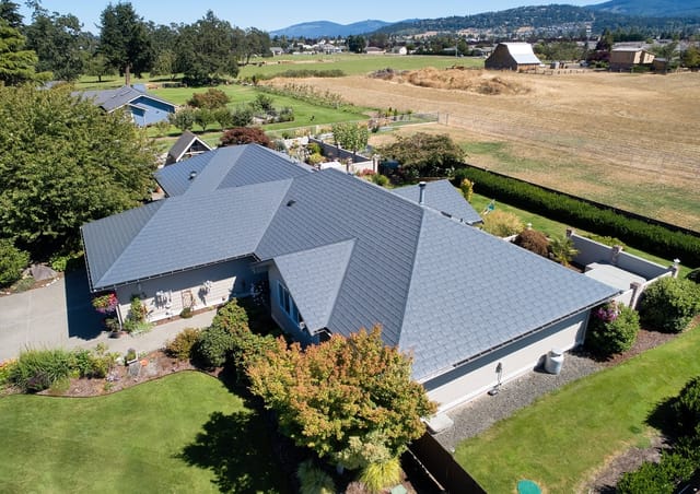 Deep Charcoal Interlock metal roof in Sequim, WA