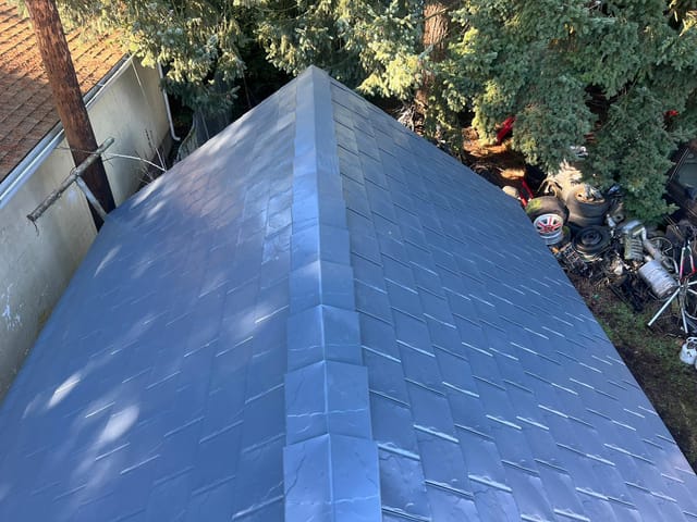 Deep Charcoal Interlock metal roof in Vancouver, WA