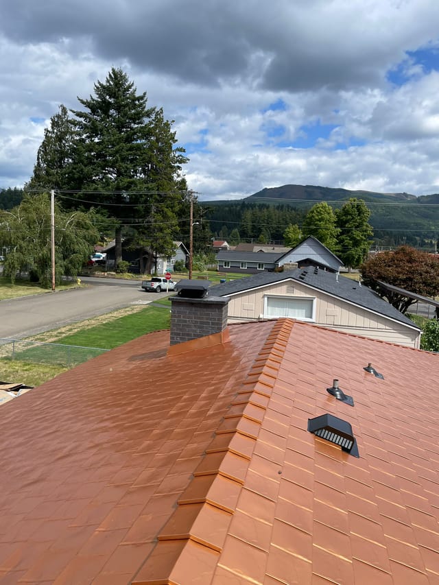 Copper Penny Interlock metal roof in Morton, WA