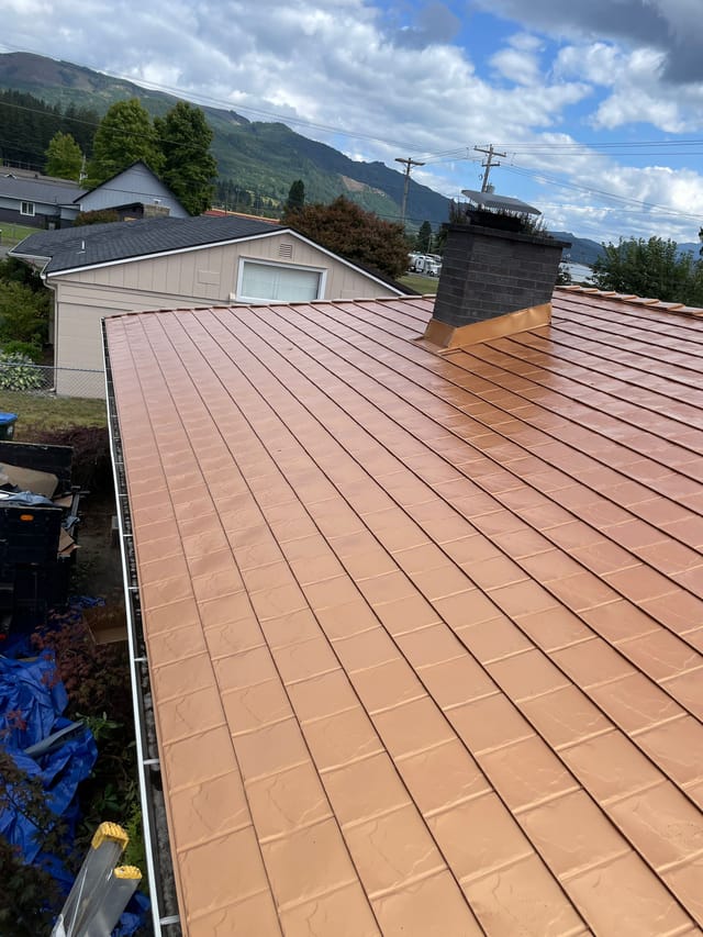 Copper Penny Interlock metal roof in Morton, WA