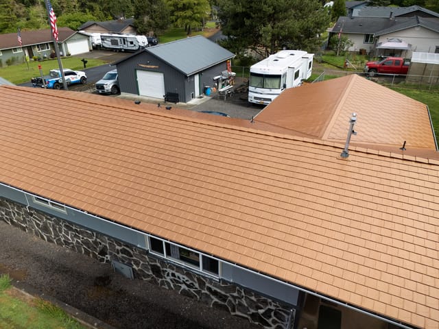 Copper Penny Interlock metal roof in Castle Rock, WA