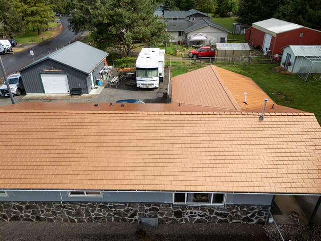 Copper Penny Interlock metal roof in Castle Rock, WA