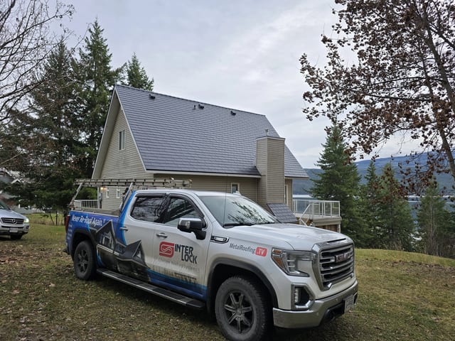 Interlock Aluminum Slate Metal Roofing – Deep Charcoal | Anglemont, BC (Street view)