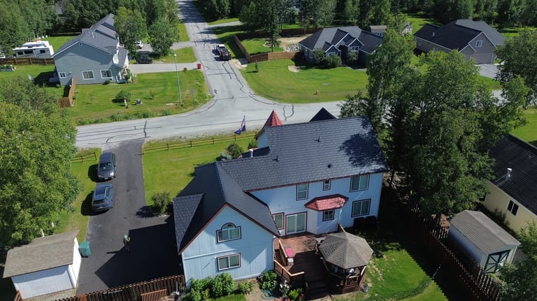 Interlock Aluminum Slate Metal Roofing – Black | Wasilla, AK (Aerial)