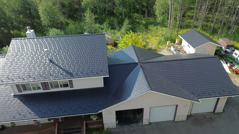 Interlock Aluminum Slate Metal Roofing – Black | Palmer, AK (Aerial)