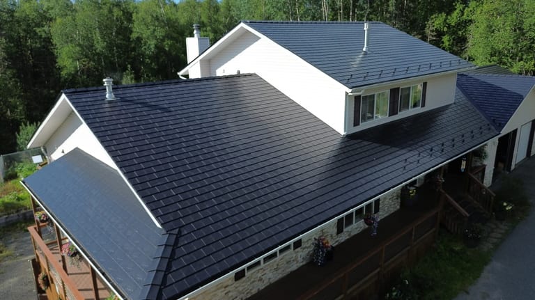 Interlock Aluminum Slate Metal Roofing – Black | Palmer, AK (Aerial)