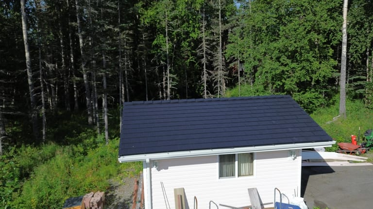 Black Interlock Slate aluminum roof on the home, Palmer, Alaska