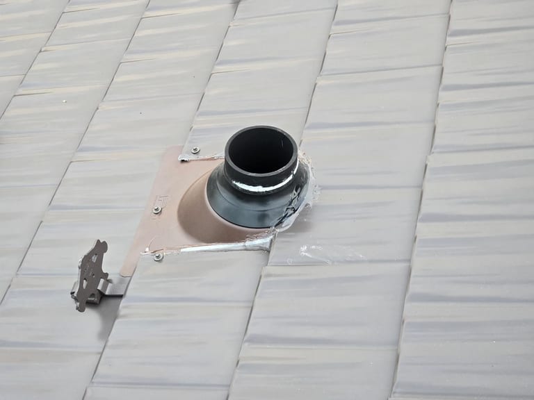 Interlock Aluminum Cedar Shingle Metal Roofing – Tudor Brown | Rocky Mountain House, AB (Vent flashing detail)