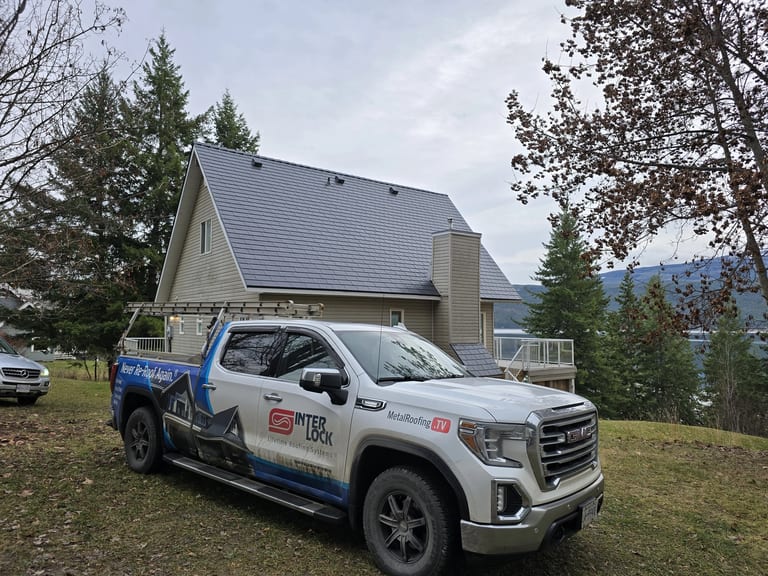 Interlock Aluminum Slate Metal Roofing – Deep Charcoal | Anglemont, BC (Street view)