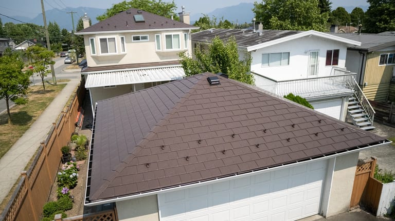 Interlock Aluminum Slate Metal Roofing – Colonial Brown | Vancouver, BC (Aerial)