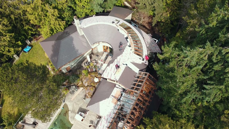 Interlock Tudor Brown slate metal roof detail, West Vancouver, BC