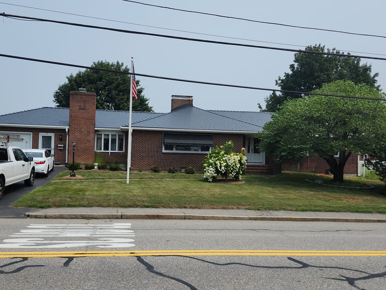 Interlock Aluminum Slate Metal Roofing – Deep Charcoal | Milford, MA (Street view)