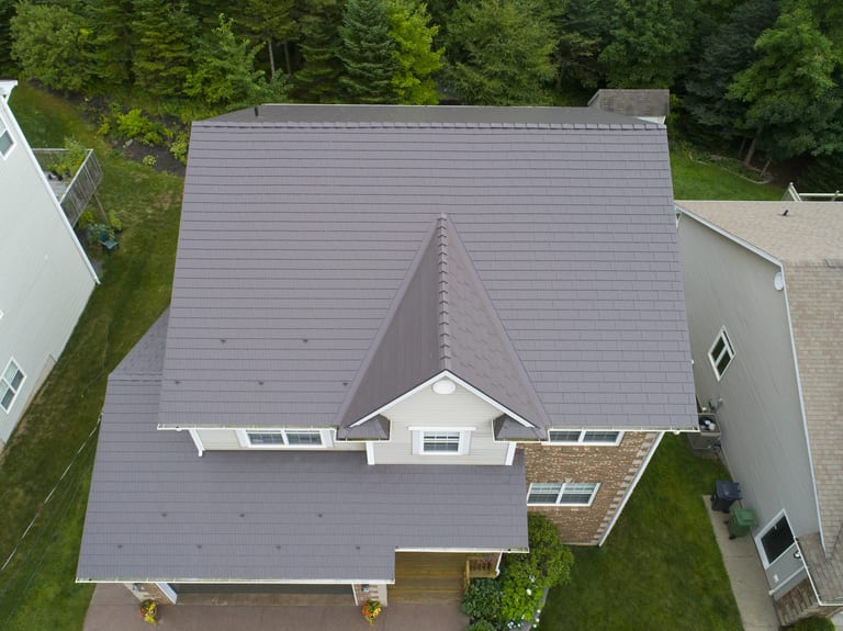 Interlock Aluminum Cedar Shingle Metal Roofing – Tudor Brown | Dartmouth, NS (Aerial)