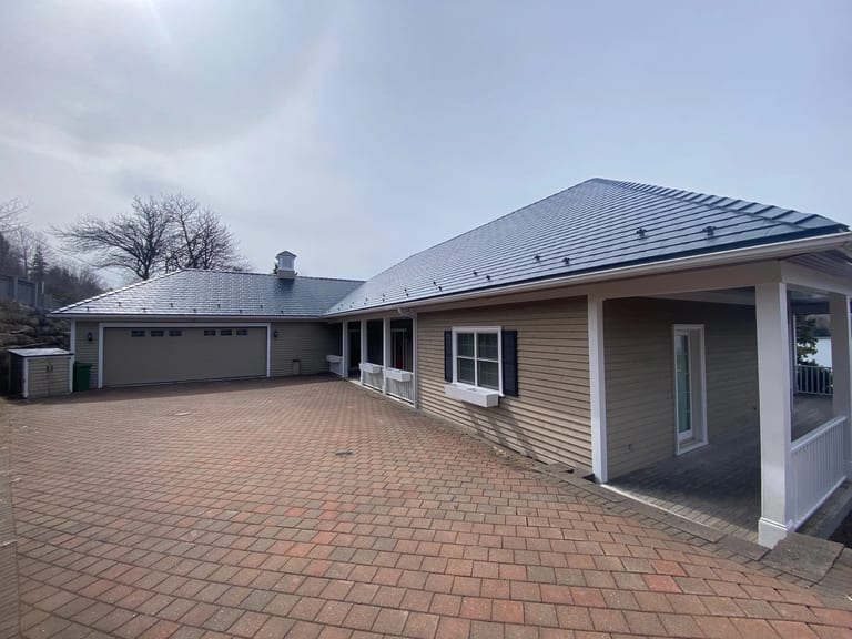 Deep Charcoal Interlock Slate aluminum roof on the home, Lunenburg, Nova Scotia