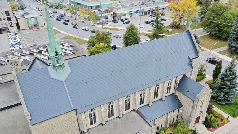 Interlock Aluminum Slate Metal Roofing – Deep Charcoal | Toronto, ON (Aerial side)