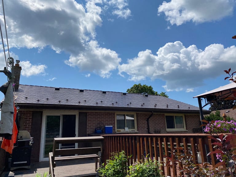 Interlock Aluminum Slate Metal Roofing – Colonial Brown | Belleville, ON (Rear elevation)