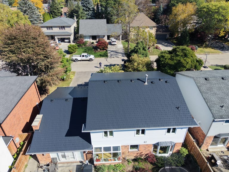 Interlock Aluminum Slate Metal Roofing – Black | Ancaster, ON (Aerial)