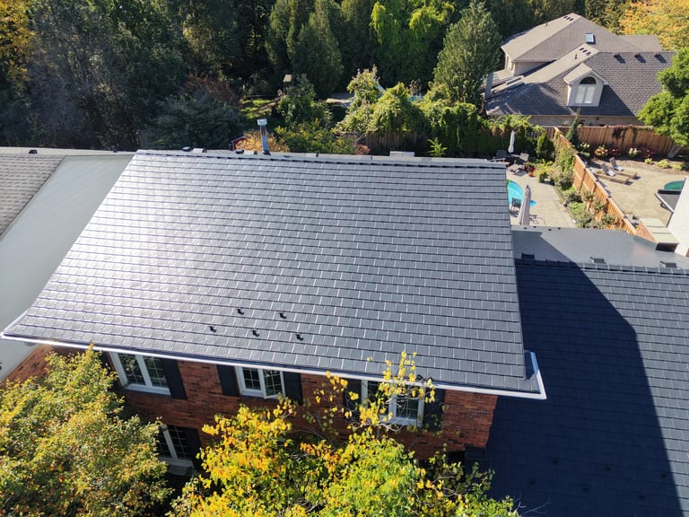 Interlock Aluminum Slate Metal Roofing – Black | Ancaster, ON (Aerial)