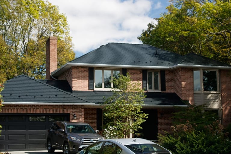 Interlock Aluminum Slate Metal Roofing – Black | Kingston, ON (Front-left elevation)