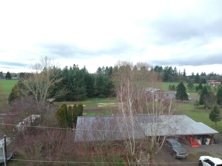 Deep Charcoal Interlock Standing Seam aluminum roof on a house with a metal roof among trees in rural Oregon, Scio, Oregon