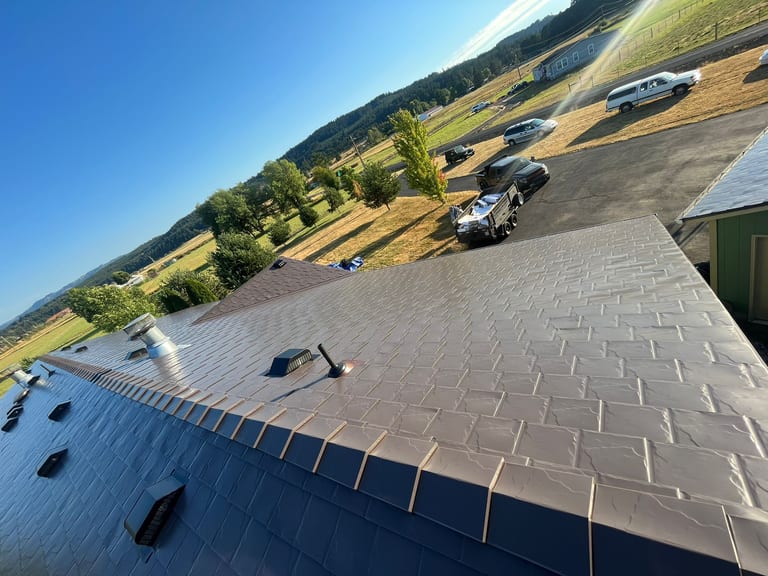 Interlock Aluminum Slate Metal Roofing – Tudor Brown | Willamina, OR