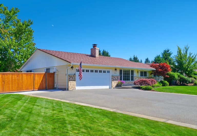 Aged Copper Interlock Shake aluminum roof on a ranch-style home with an aged copper metal roof in a, Puyallup, Washington