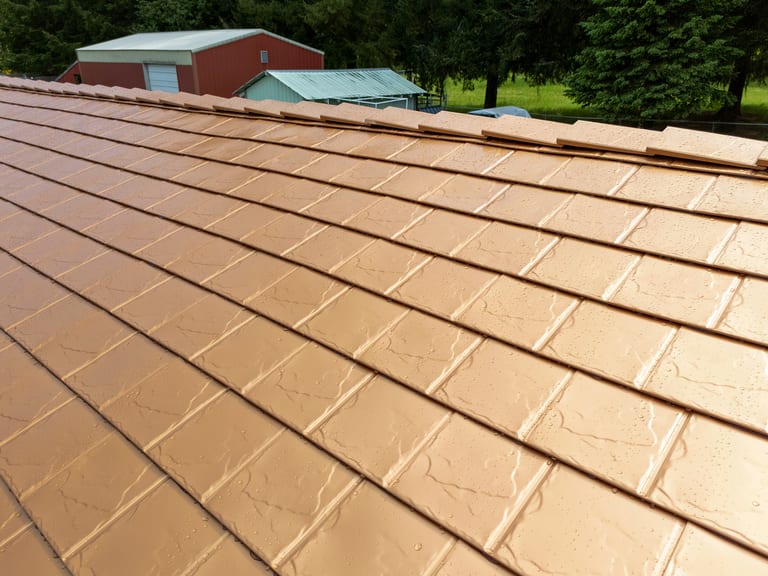 Interlock Aluminum Slate Metal Roofing – Copper Penny | Castle Rock, WA (Texture detail)