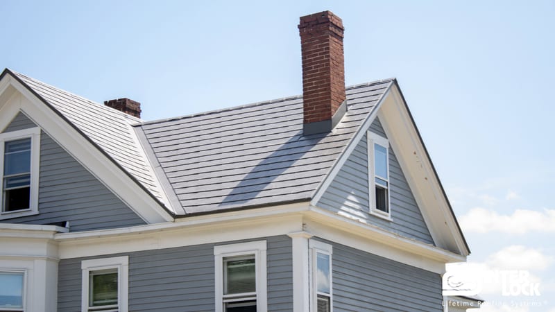 Musket Grey Interlock Slate metal roof installed on a Fitchburg, MA home.