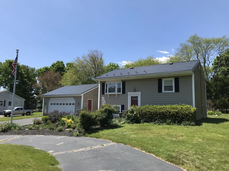 Deep Charcoal Interlock Slate metal roofing on a Providence, Rhode Island home