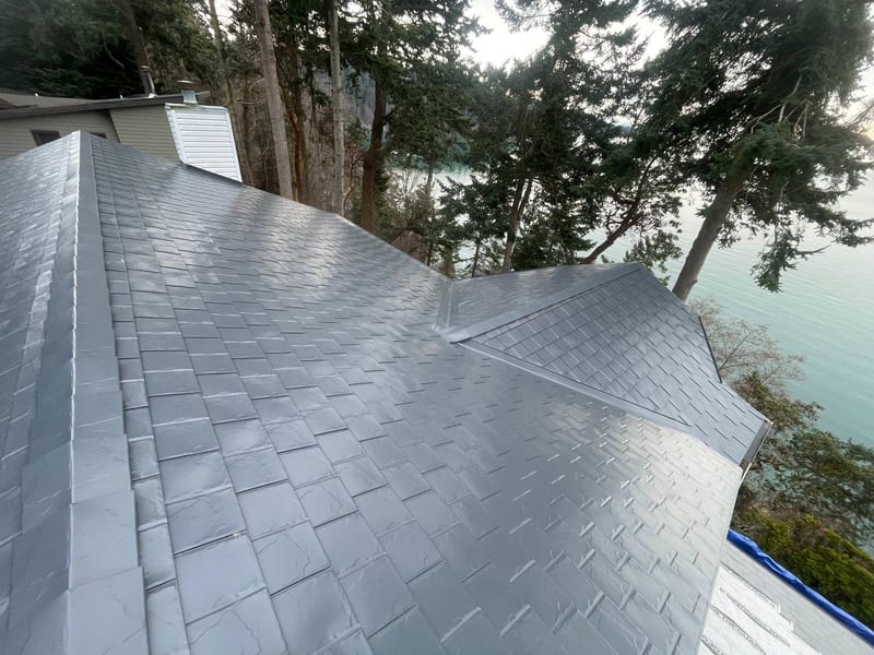 Interlock Aluminum Slate Metal Roofing – Deep Charcoal — Anacortes, WA