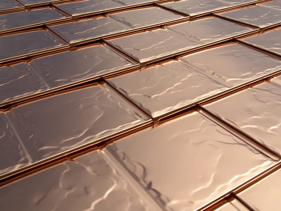 Interlock Solid Copper roofing, close up